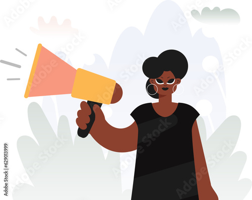 Locks in Voices in Activism, Energized lady with Bullhorn, Negate this thought Rally Subject. Trendy style, Vector Illustration