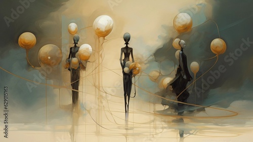 Fototapeta Naklejka Na Ścianę i Meble -  Human silhouettes, the concept of excitement and panic,