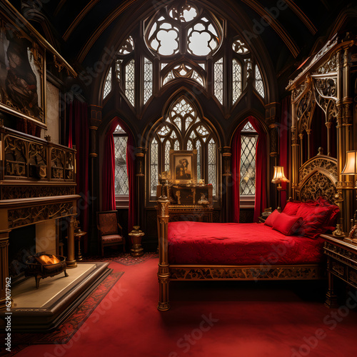 old school bedroom in red