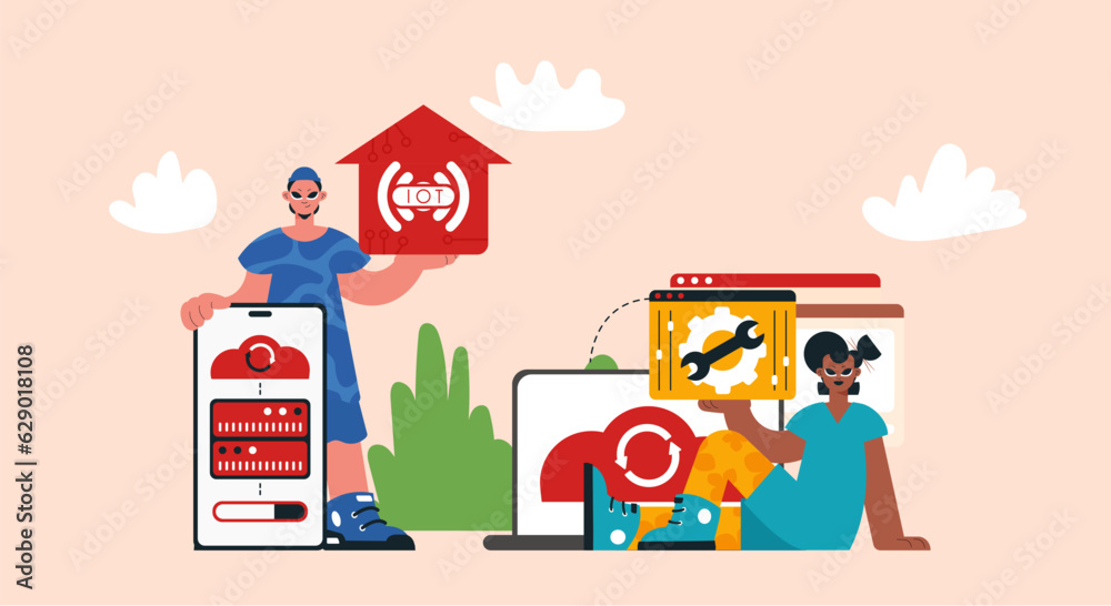 Naklejka premium Representation of the IOT Alter and Back Bunch, Locks in Strong Organize and Supporting Creative Headways for a More sharp Future.