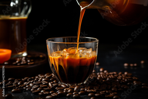 Coffee. A beverage prepared from roasted coffee beans. Darkly colored, bitter, and slightly acidic, st imulating effect on humans. Hot drinks, cup of coffee. Arabica, caffeine beans. Generative AI