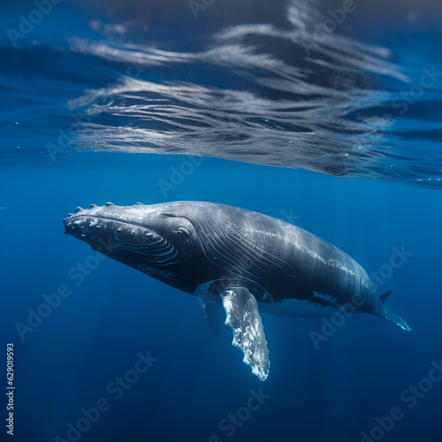 A little whale swimming in the sea. Generative AI Image