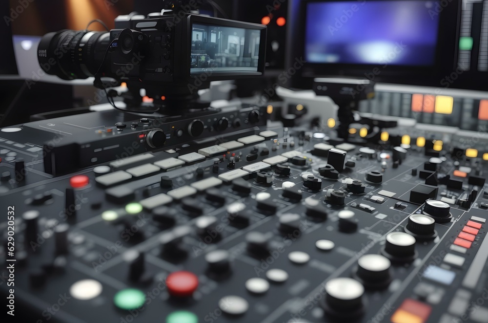 A close-up of a mixing board Generative AI A close-up of a mixing board Generative AI
