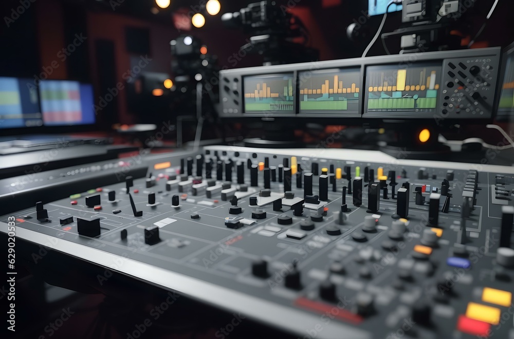 Naklejka premium A sound mixer with a sound board Generative AI