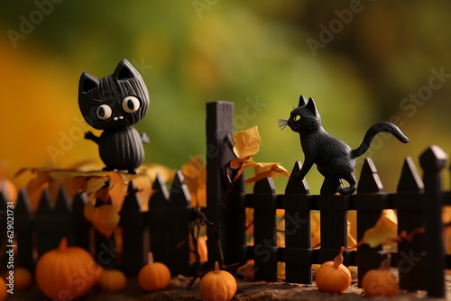 Gato negro curioso en halloween