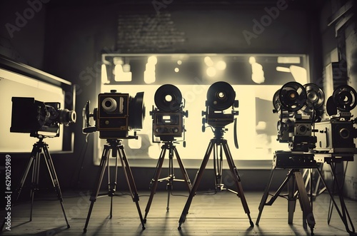 A group of cameras on tripods Generative AI