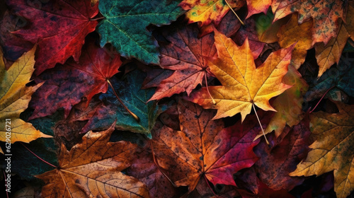 Colorful Fall Leaves Background - Generative AI