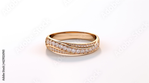 gold wedding ring studded with precious stones on a white background. Generative Ai. 