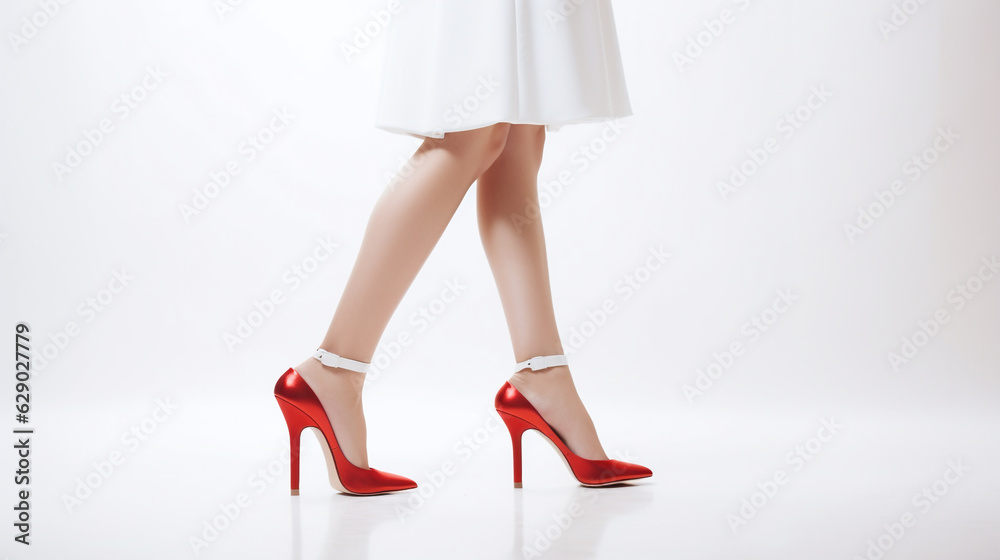 girl in red shoes on a white background. Generative Ai. girl in red shoes on a white background. Generative Ai.