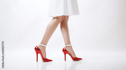 girl in red shoes on a white background. Generative Ai. 