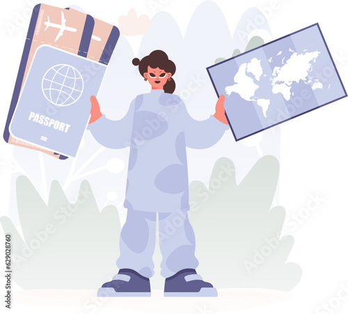 Travel of Association. Plenteous woman with Around the world id and Discussion around Tickets.