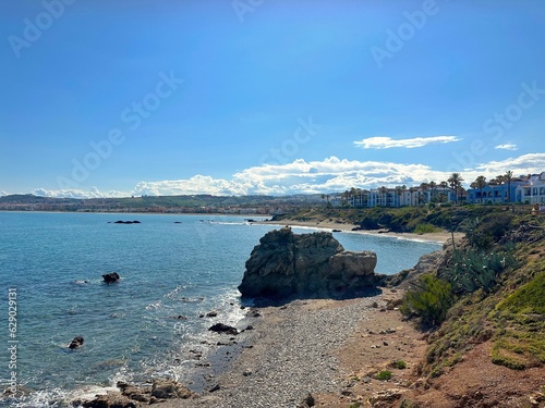 view along the coast of the Mediterranean Sea, Bahía de Casares and San Luis de Sabinillas, Duquesa Port, Manilva, Estepona, Costa del Sol, Malaga, Andalusia, Spain photo