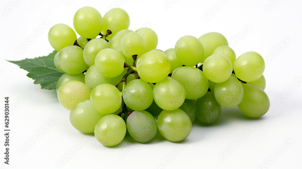 grapes with leaves on a white background. Generative Ai. grapes with leaves on a white background. Generative Ai.