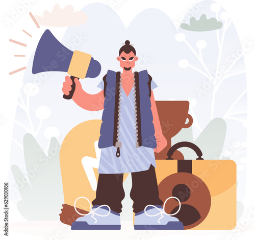 Man Holding a Intensifier, Signaling Work Openings, Resounding with Career Targets and Enabling the Travel for the Come full circle Work.