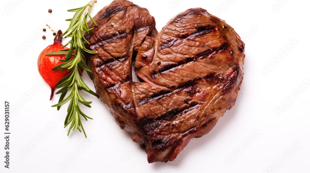 grilled meat with vegetables top view on white background. Generative Ai. grilled meat with vegetables top view on white background. Generative Ai.