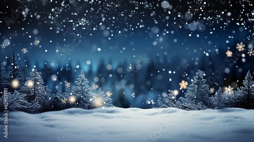 christmas background with snow. Generative Ai.  © PETR BABKIN