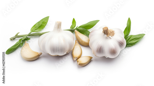 garlic and parsley on white background. Generative Ai. 