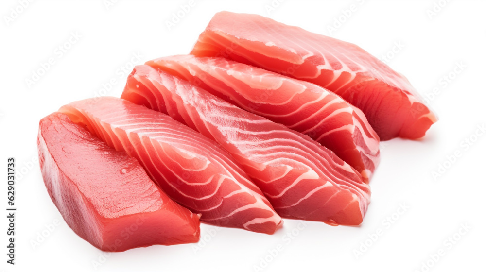 raw salmon on a plate on a white background. Generative Ai. 