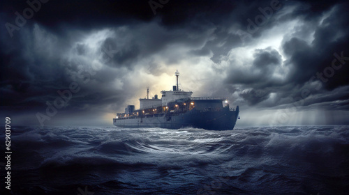 ship at sea when the storm comes. Generative Ai. 