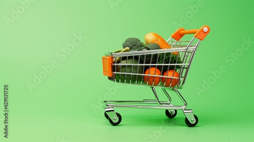 supermarket basket full of fruits and vegetables. Generative Ai. 