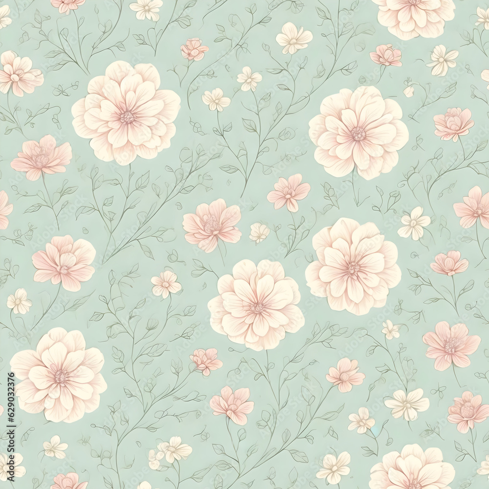 vintage beautiful flowers pattern, generative ai