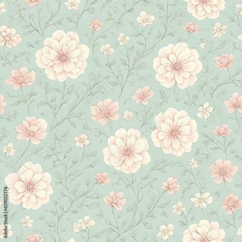 Wallpaper Mural vintage beautiful flowers pattern, generative ai Torontodigital.ca