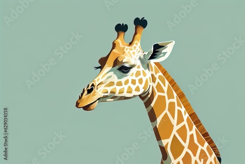 Giraffe isolated on green background. Cartoon style. Vector illustration. ai generative © mrisrayilli