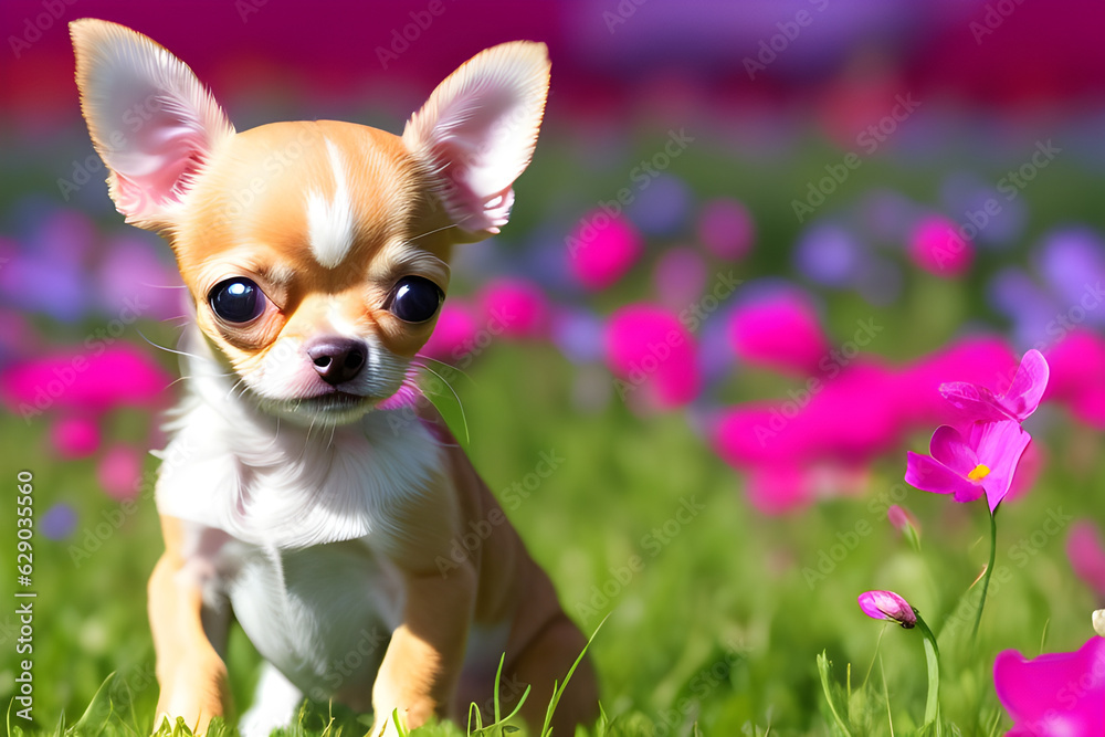 chihuahua puppy with flower Generative AI