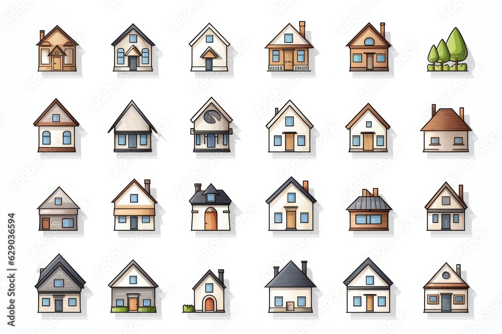 Fototapeta premium Simple monochrome house icon set