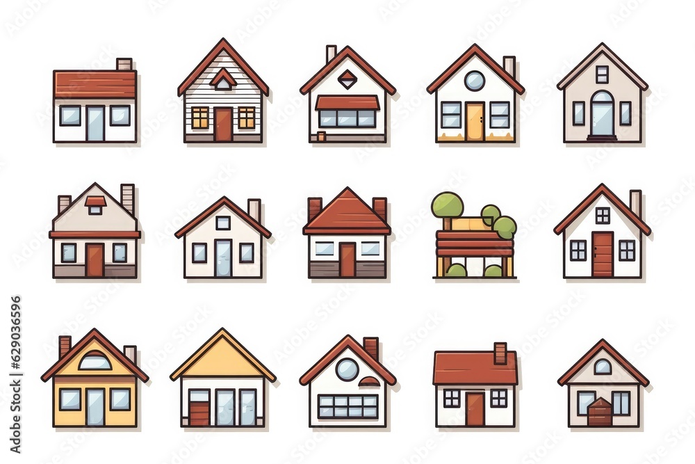 Simple monochrome house icon set Simple monochrome house icon set