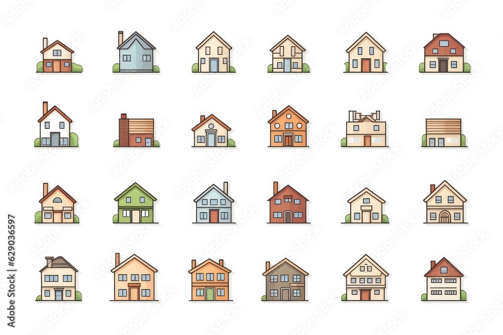 Fototapeta premium Simple monochrome house icon set