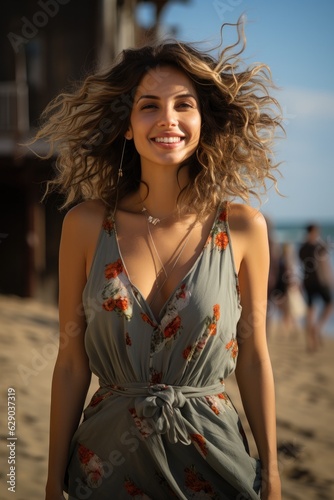 Portrait of a young smiling woman on the beach