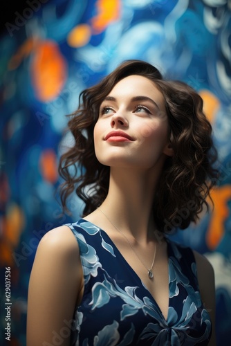 Young and pretty woman wearing colorful clothes, portrait