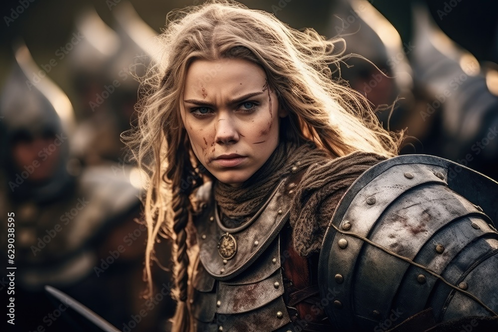Foto de Portrait of an ancient female viking warrior with blonde hair ...