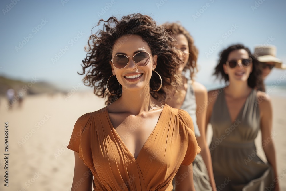 Funny girls on the beach in summer
