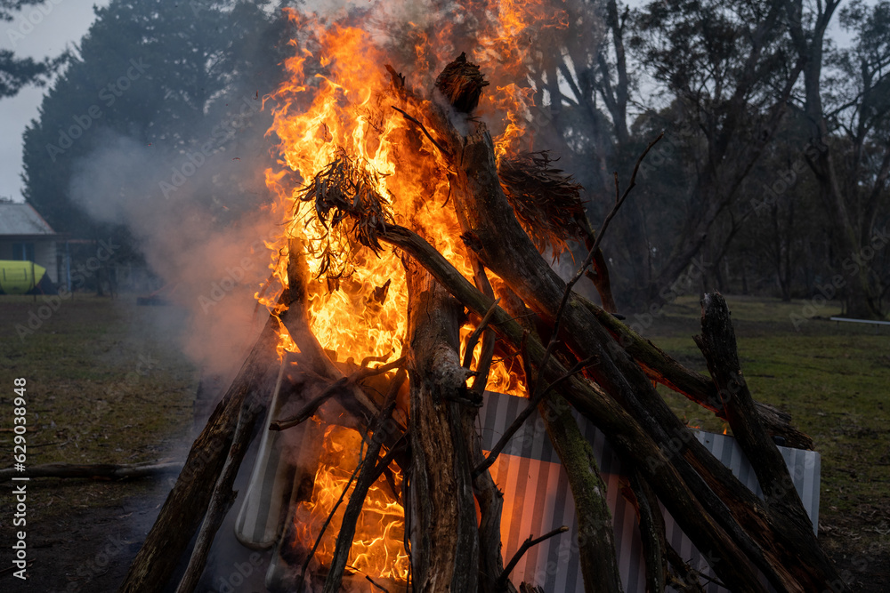Fototapeta premium Big camp fire farm keeping warm Australian outback