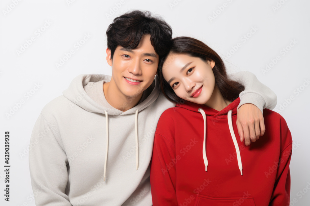 Cute korean couple on white background Cute korean couple on white background