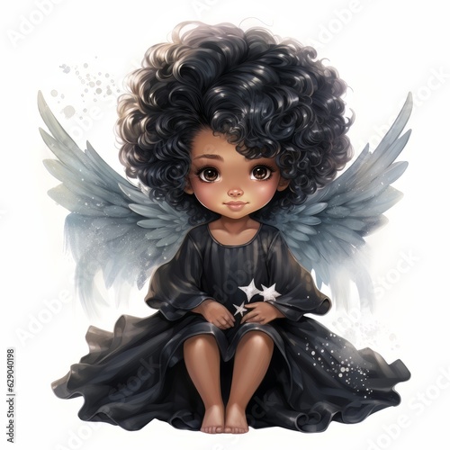 a cute little black angel isolated on white background