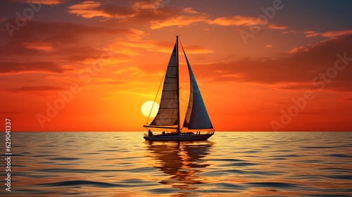 Sailing yacht in the sea at sunset. Luxury yachts in the ocean at sunset.