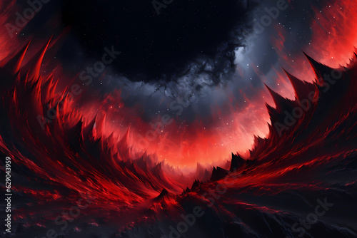 An abstract jagged mountain landscape, as the stars and cosmos above bestow an otherworldly beauty upon this breathtaking scene (Generative AI)