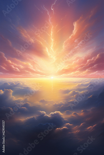 Heavenly Sky  Sunset Above the Clouds Painting  Representing Hope  Divinity  and The Heavens  Generative AI