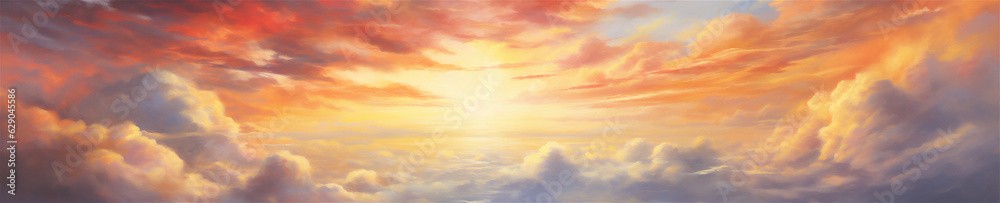 Heavenly Sky, Sunset Above the Clouds Painting, Representing Hope, Divinity, and The Heavens, Generative AI