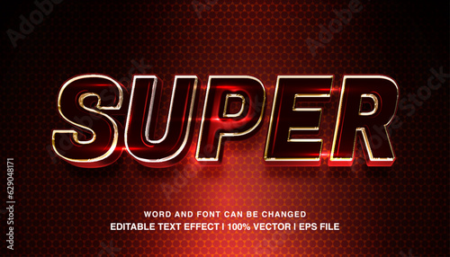 Super editable text effect template, 3d bold red glossy futuristic style typeface, premium vector