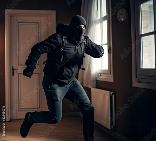 Burglar running in a house