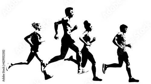 Runner silhouette.Marathon run. Jogging ink drawings