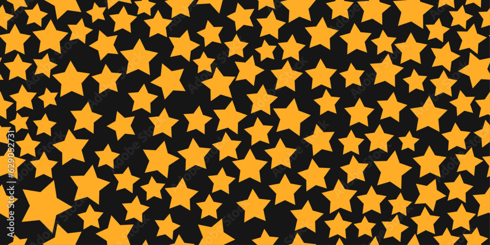 Orange stars scattered across the canvas. Stars seamless pattern. Design for textile, pillows, clothing, background, wrapping, notebooks.