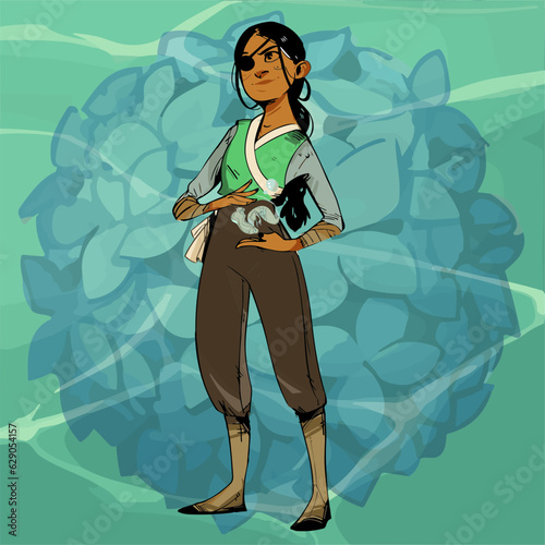 vector illustration of a martial artist with eyepatch practicing magic