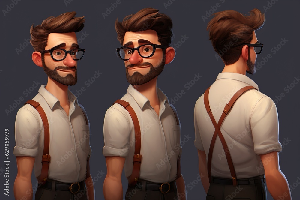 Man Character Design Model Sheet. Man Character design. Front, side, back view and explainer animation poses. Character set with lip sync and facial expressions of Happy, angry, sad Man Character Design Model Sheet. Man Character design. Front, side, back view and explainer animation poses. Character set with lip sync and facial expressions of Happy, angry, sad
