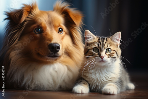 Dogs and cats are happy to snuggle up together. Generative AI