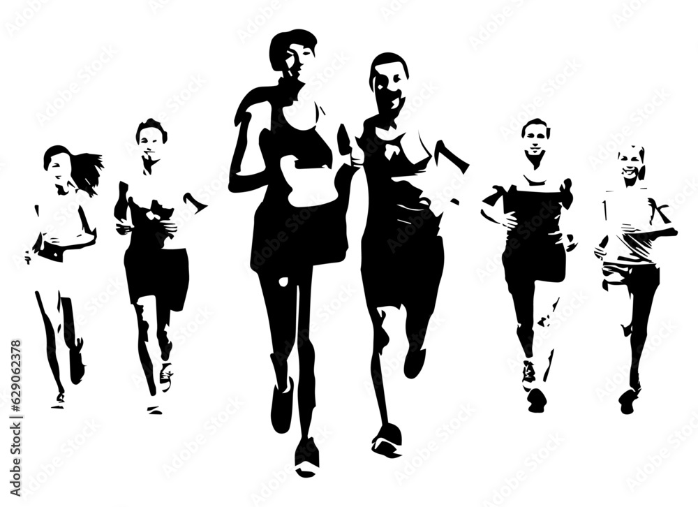 Fototapeta premium Runner silhouette.Marathon run. Jogging ink drawings